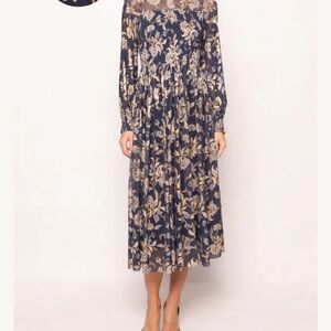 Ivy City Co Navy and Gold Floral Marla Long Sleeve Dress